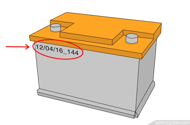 Car battery date code as MM/DD/YY or DD/MM/YY.