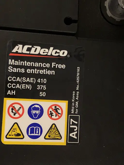CCA on the car battery sticker